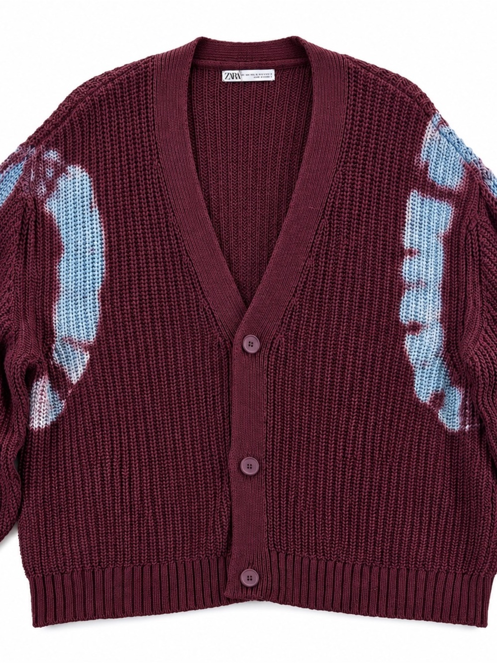 Zara Men’s XL Oversized Chunky Knit Burgundy Blue Cardigan